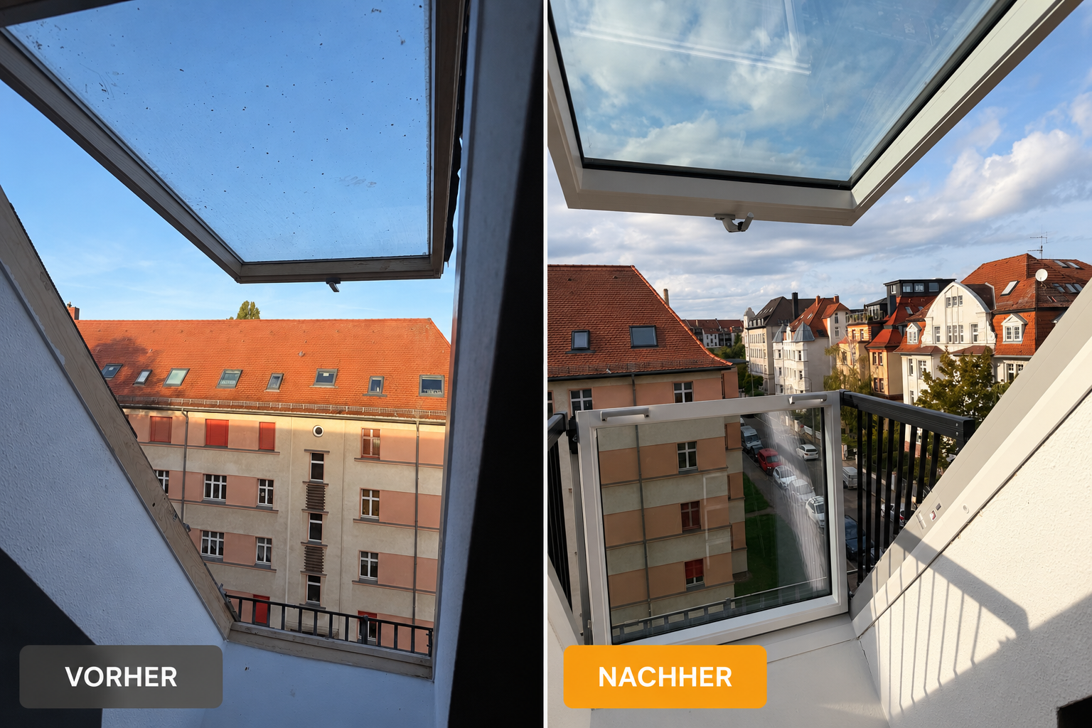 Vorher-Nachher-Vergleich: Austausch eines Dachfensters